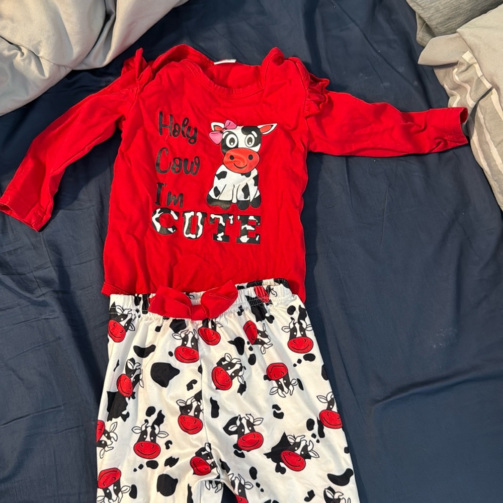 Holy cow bell bottom outfit baby girl